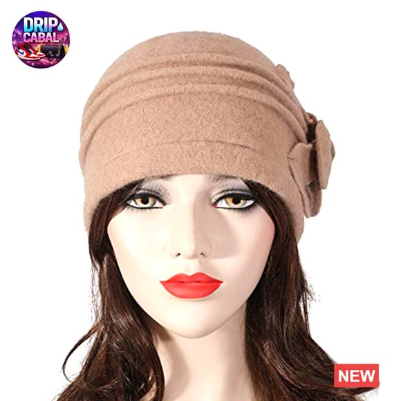 Wool Blend Vintage Cloche Bucket Hat with Stitched Flower Accent main image 6